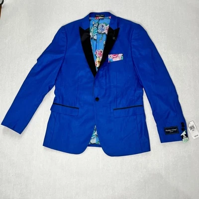 Blazer Paisley & Gris Calce Ajustado Azul Real Con Solapa Negra y Forro Floral Talla Foto 1 de 4