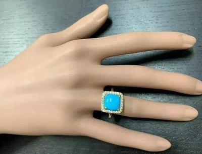 Anillo de boda turquesa para mujer 3 quilates corte cojín creado en laboratorio acabado oro amarillo 14K Foto 1 de 3