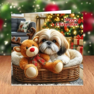 FAT CAT & LAZY DOG Shih Tzu Dog Christmas Card