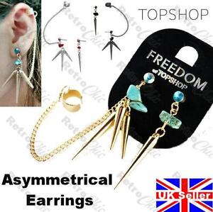 TOPSHOP gemstone CHIP&SPIKE earcuff EARRINGS goth PUNK CHAIN EAR CUFF black/gold