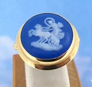 Vintage Wedgewood 14k Yellow Gold Blue and White Jasper Ring Size 5 - Afbeelding 1 van 6