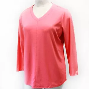 Quacker Factory Plus Coral V-Neck Sweatshirt Tee Shirt Top 1X - Picture 1 of 7
