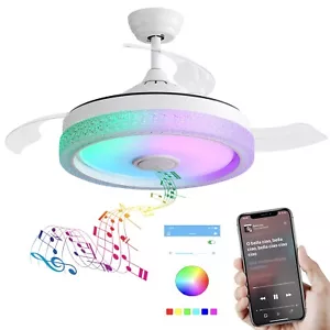 42 Inch Large Retractable Ceiling Fan with RGB LED Light and Remote Control APP - Picture 1 of 13