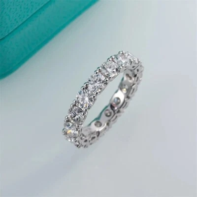 3.5CT Round Cut Certified Moissanite Wedding Eternity Band 14K White Gold Plated - Image 1 of 4