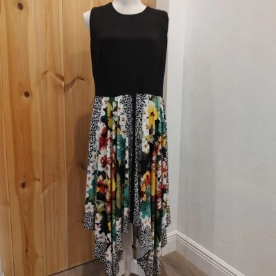 Vestido Danny And Nicole Shark Bite Talla 18 Negro Tanque Floral Animal Jersey Tejido Foto 1 de 4