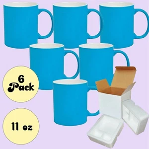6 Pcs 11OZ BLUE Fluorescent Blank Sublimation Coffee Mugs + Foam Supports Boxes - Picture 1 of 4