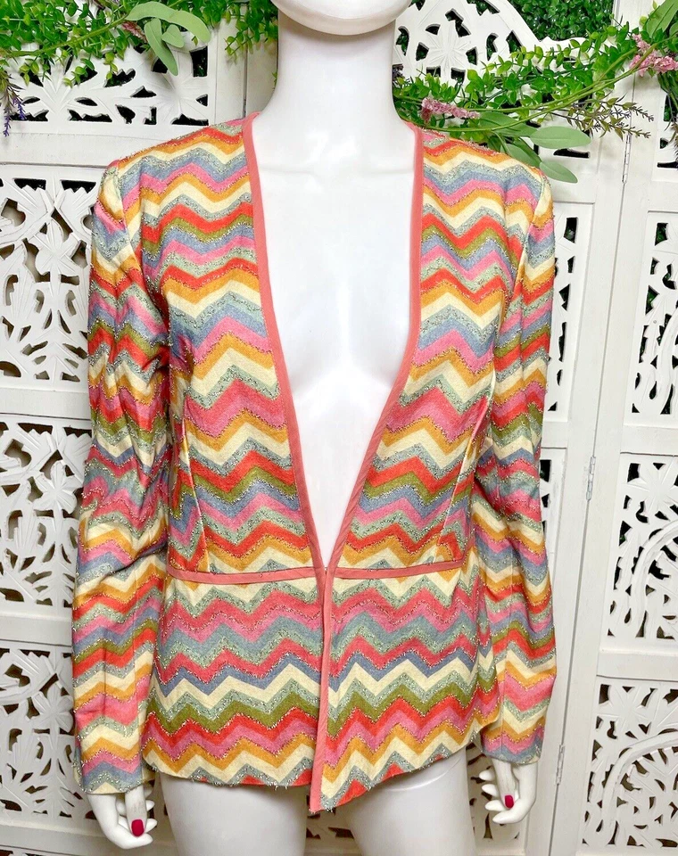 Blank London Anthropologie Women’s Chevron Metallic Colorful Jacket Size Small - Image 1 of 4