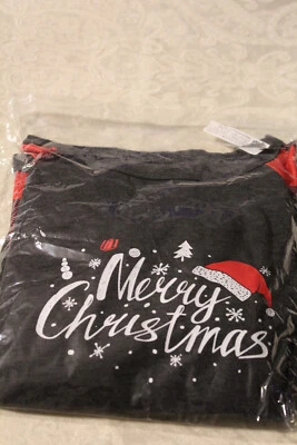 PIJAMA NAVIDAD NIÑO/NIÑA TALLA 9 FELIZ NAVIDAD NEGRO TOP ROJO Y NEGRO PANTALONES A CUADROS Foto 1 de 3