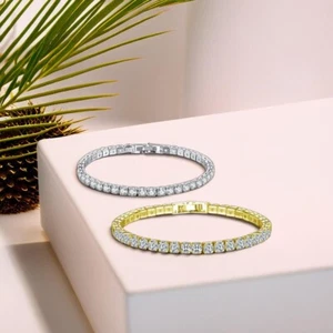 Gold & Silver Zirconia Tennis Bracelet, 17cm - 19cm Thin Chain with Crystals. - Picture 1 of 7