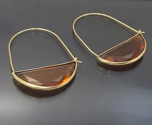 18K Gold Filled Stunning Italian Madeira Citrine  18ct GF Hoop Earrings 45mm - Picture 1 of 10