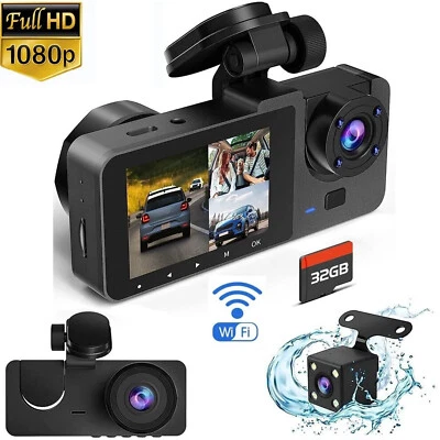 Dash Cam HD 1080p Car Dual Lens Front/Rear/Inside Video Recorder Camera G-sensor - Image 1 of 4