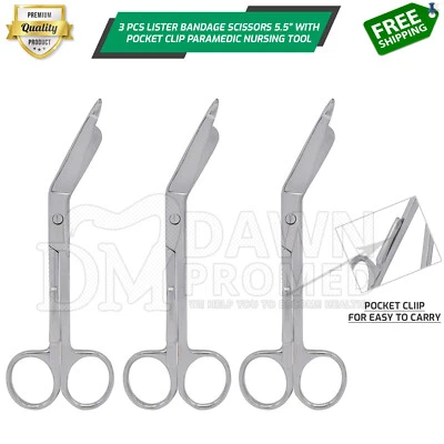 Tijera vendaje lister de enfermería paramédica 3 piezas 5,5" con clip de bolsillo alemana Gr Foto 1 de 4