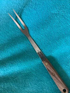 Vintage Robinson Edelstahl Fleisch Tranchiergabel Holzgriff 12" Hergestellt in den USA - Bild 1 von 11