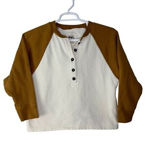 Madewell Betterterry Henley Sweatshirt Colorblock Women's XXS White Tan GUC