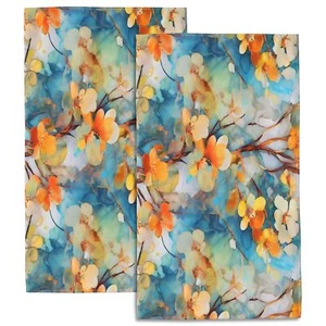 Flower Bath Hand Towels Set of 2 Beautiful Colorful Flower on Branches Decora... - Picture 1 of 7