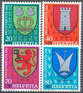 Suiza 1981 Yvert 1139/42 Pro Youth Shields MNH VF - Imagen 1 de 1
