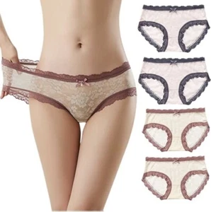 4 packs Women Sexy Lace Panties Mid Waist Lingerie Seamless Underwear Size M - Picture 1 of 8