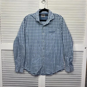 JAG Shirt Mens Medium Blue Check Button Up Long Sleeve Tailored Fit Cotton - Picture 1 of 9