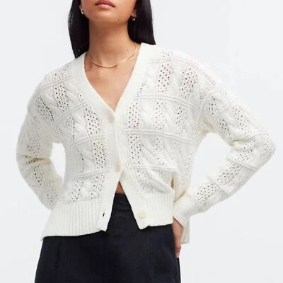 Cardigã suéter feminino Madewell ponto de cabo aberto tamanho M marfim brilhante novo com etiquetas - Imagem 1 de 4