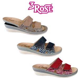 3Rose 130 Blu Beige Ciabatte Casa Estive Strappi Donna Plantare Estraibile Zeppa - Foto 1 di 13