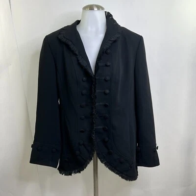 Soft Surroundings Jacket L Blue Ruffle Mandarin Asian Military Look Blazer - Image 1 of 4