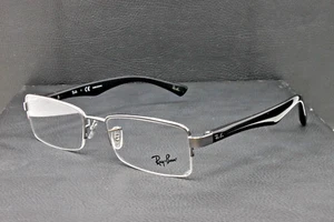 Ray Ban Eyeglasses Unisex Metal Rectangular Half Rim Silver Black RX6195-2502-53 - Picture 1 of 7