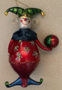Unique Clown Jester MULTI-COLORED GLITTERED Blown GLASS 6” HOLIDAY ORNAMENT - Picture 1 of 5