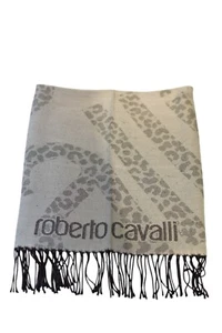 Roberto Cavalli Gray Hues Logo Acrylic Long Rectangle Scarf Foulard Wrap - Picture 1 of 7