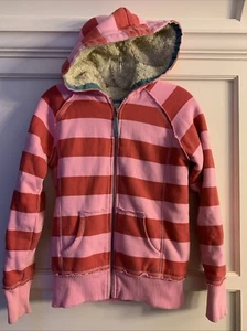 Mini Boden Pink and Red Striped Sherpa Lined Zip-Up Hoodie/jacket - Size 13-14Y - Picture 1 of 9