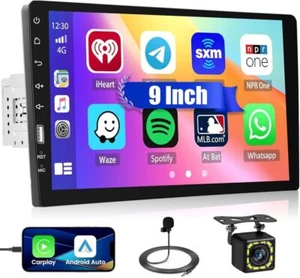 9" Single 1Din Car Stereo Radio for Apple/Android Car Play Touch Screen + Camera - Picture 1 of 15