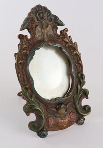 Antique Victorian Picture Frame Oval Round Angels Ornate Metal Colored Symbolic - Picture 1 of 8