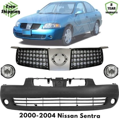 Front Bumper Cover Fascia & Grille Assembly Kit For 2000-2004 Nissan Sentra Foto 1 de 4