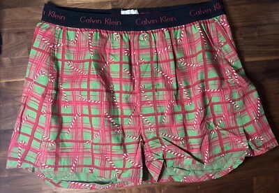 Vintage Calvin Klein Christmas Boxer Shorts Size L UNDERWEAR Candy Canes NOS - Image 1 of 4