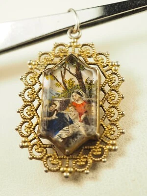 MEDAILLE RELIGIEUSE ANCIENNE FIXE ARGENT MASSIF NACRE ANTIQUE SILVER RELIG MEDAL - Photo 1/4