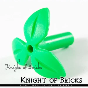 LEGO Minifigure GREEN Plant Flower Stem with 3 Leaves and Bottom Pin - Picture 1 of 2