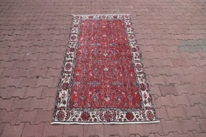 Alfombra roja con acento floral 4x7 pies alfombra turca anudada a mano alfombra de dormitorio de lana boho - Imagen 1 de 10