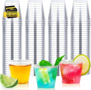 Shot Glasses,100Counts 1OZ. Plastic Shot Glasses, Clear Hard Shot Cups Disposabl - Picture 1 of 8