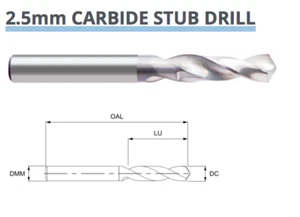 2,5 mm HARTMETALLSTUMMELBOHRER BIT 2 GERIFFELT DIN6539 80030250 EUROPA WERKZEUG P55 - Bild 1 von 6