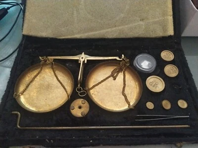 Винтажные латунные весы для баланса полированные с бархатной коробкой с весами ювелирные весы - Изображение 1 из 4