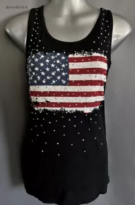 Nueva CAMISA SIN MANGAS VOCAL Mujer CRISTAL NEGRA ROJA BLANCA AZUL BANDERA AMERICANA S M L XL - Imagen 1 de 3