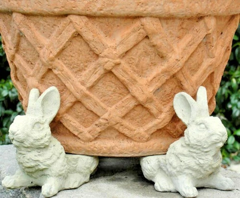 VINTAGE RABBIT POT FEET (2 Sets/6 Pcs) Solid Concrete Garden Bunny Planter Riser Cover