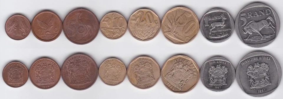 South Africa - set 8 coins 1 2 5 10 20 50 Cents 1 5 Rand 1996 - 1999 XF / VF - Image 1 of 1