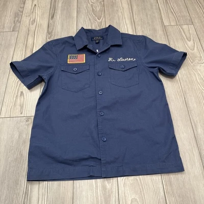 Ralph Lauren Mechanic Shirt Blue Short Sleeve Button Down (Size: Youth Medium) - Image 1 of 4