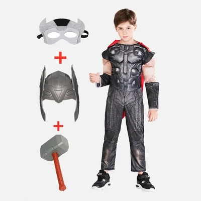 Boys Thor Costume Child Superhero Fancy Dress Kids Outfit W/Hammer - Image 1 of 4