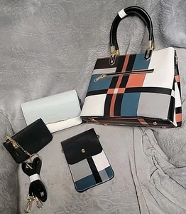 NEW Lot of 2 Roulens Small Crossbody & TIBES Handbag/Purse Plaid Blues & Grays - Picture 1 of 10