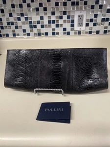 Pollini Crocodile Clutch Bag Black With Removable Strap - Picture 1 of 15