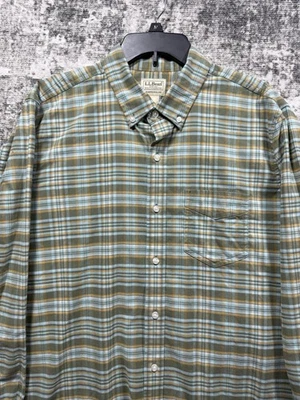 Camisa a Cuadros LL Bean Calce Tradicional Para Hombres M Alta Manga Larga Verde Algodón Causal Foto 1 de 4