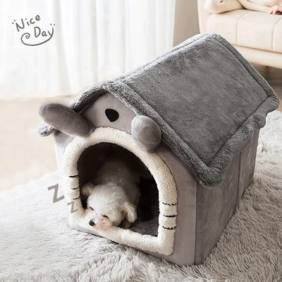 CA&T Pet Cat Kitten Dog Beds Igloo Fleece Bed Pyramid Cozy Washable Warm House Cave