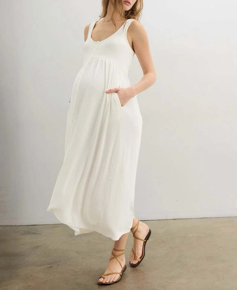 Hatch White Rib Button Front Tank Maxi Nursing Maternity Dress Size 1 - Image 1 of 4