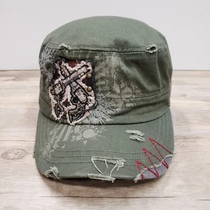 Leader Cadet Hat Cap Strap Back Green Distressed Embroidered Cross Patch Womens - Picture 1 of 7